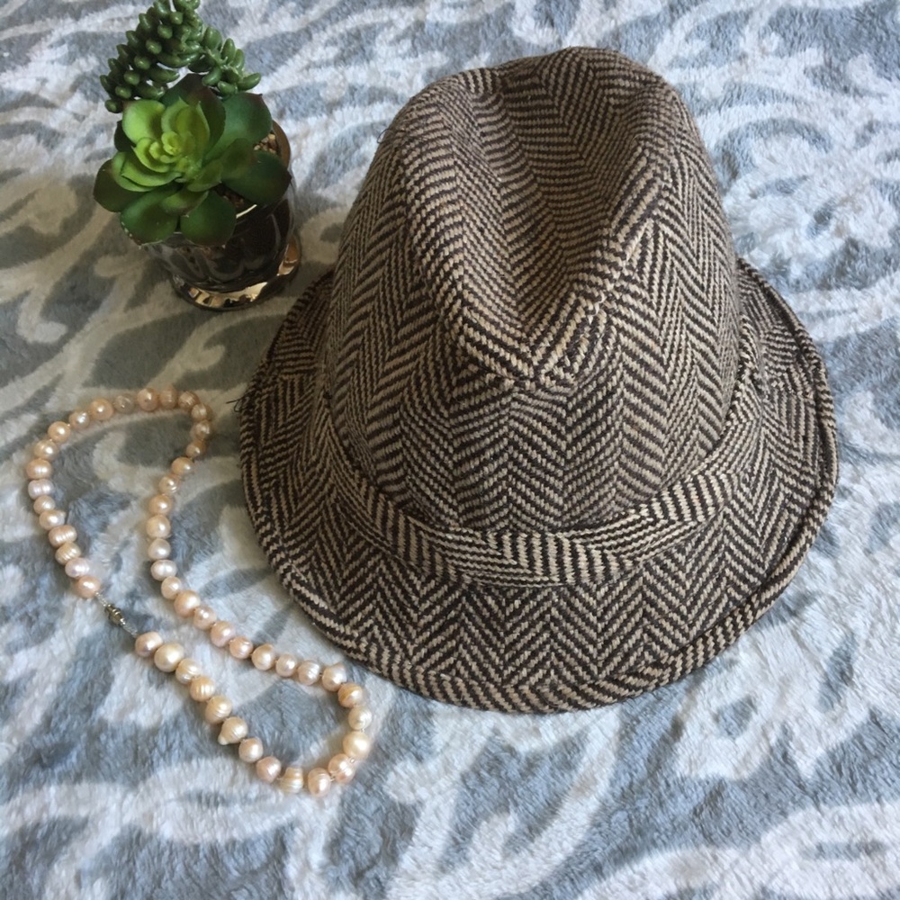 Unisex tweed brown tan plaid flannel fedora - Picture 4 of 7